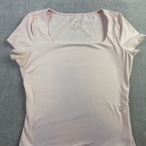 Trendy Queen Womens Square Neck‎ Short Sleeve Double Lined Slim Fit Top Pink M